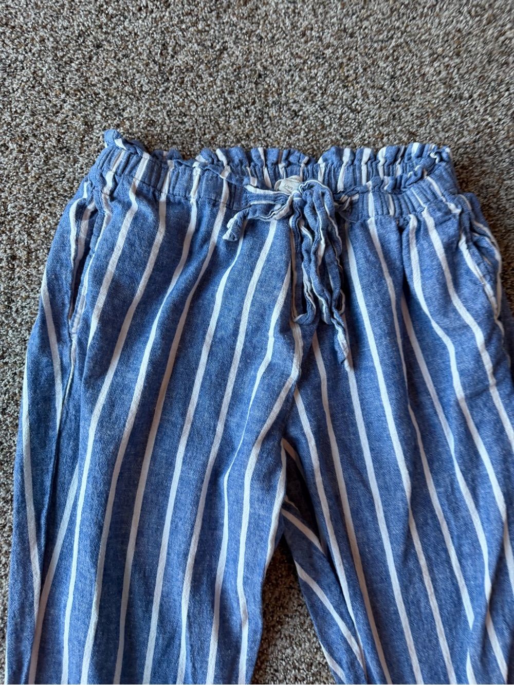 Beach Lunch Lounge Large Blue White Stripe Pull On Beach Pants Coastal - Picture 3 of 5